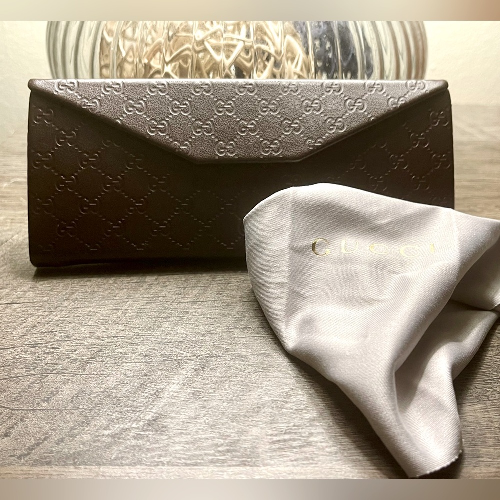 GUCCI foldable brown eyeglass case NWOT